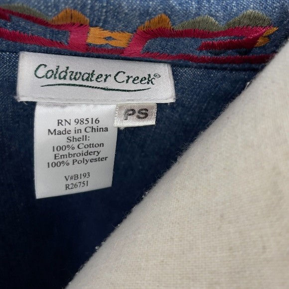 Coldwater Creek Embroidered Bohemian Hippie Denim Jacket Long Sleeve Womens PS - Picture 15 of 16